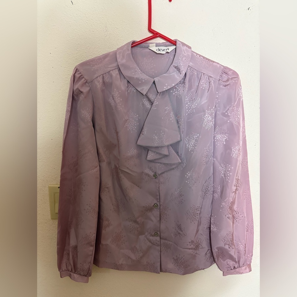 Vintage Devon purple floral print puff sleeve button down NWOT ruffles